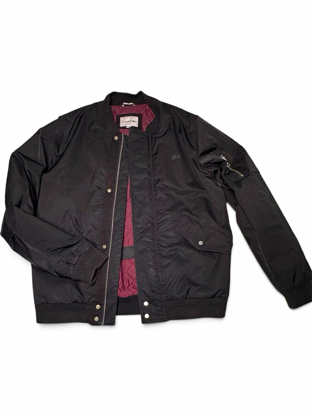 Lacoste Men's Black
Bomber Jacket Quilted Lining Zip/Snap Front Size M